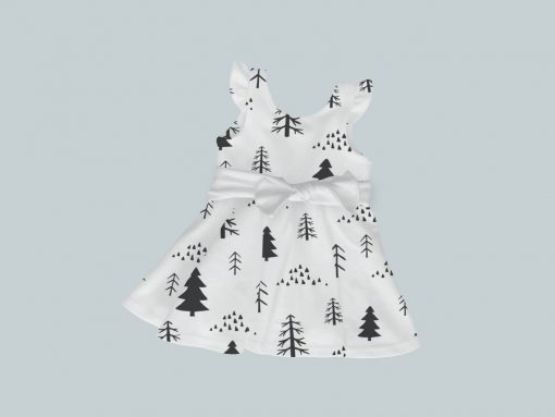 Dress with Ruffled Sleeves and Bow - Trees on White