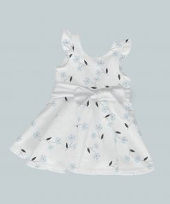 Dress with Ruffled Sleeves and Bow - Baby Blue Flowers