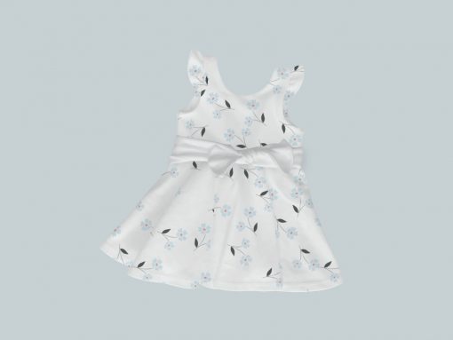 Dress with Ruffled Sleeves and Bow - Baby Blue Flowers