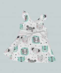 Dress with Ruffled Sleeves and Bow - Baby Animals