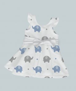 Dress with Ruffled Sleeves and Bow - Elephant Print