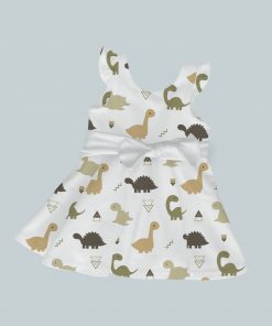 Dress with Ruffled Sleeves and Bow - Dino Party