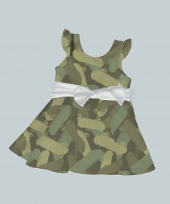 Dress with Ruffled Sleeves and Bow - Skate Camo