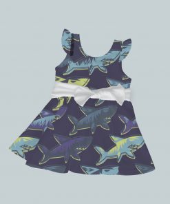 Dress with Ruffled Sleeves and Bow - Dark Shark