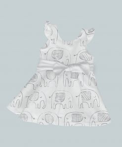 Dress with Ruffled Sleeves and Bow - Elephant Sketch