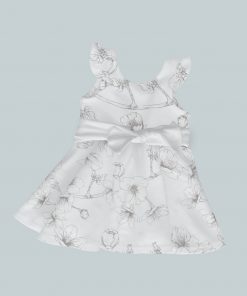 Dress with Ruffled Sleeves and Bow - Soft Floral Sky