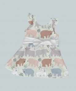Dress with Ruffled Sleeves and Bow - Bears