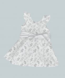 Dress with Ruffled Sleeves and Bow - Black White Floral