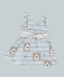 Dress with Ruffled Sleeves and Bow - Square Bear
