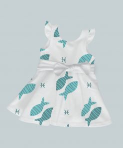 Dress with Ruffled Sleeves and Bow - Two Blue Fish
