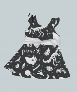 Dress with Ruffled Sleeves and Bow - Dino Roar