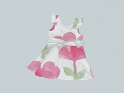 Dress with Ruffled Sleeves and Bow - Watercolor Heart Flowers