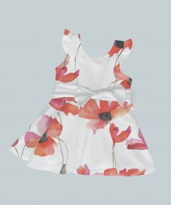 Dress with Ruffled Sleeves and Bow - Soft Red Buds