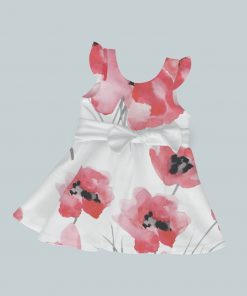 Dress with Ruffled Sleeves and Bow - Watercolor Poppy