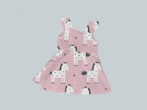 Dress with Ruffled Sleeves - Unicorns on Pink
