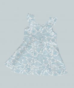 Dress with Ruffled Sleeves - Blue Illustrated Flowers