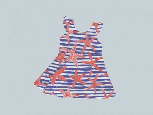 Dress with Ruffled Sleeves - Blue & Orange Starfish
