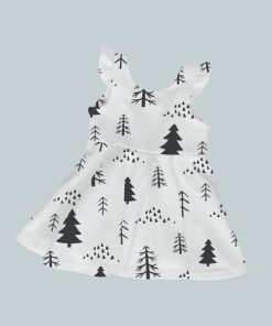 Dress with Ruffled Sleeves - Trees on White