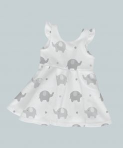 Dress with Ruffled Sleeves - Elephant Print Gray