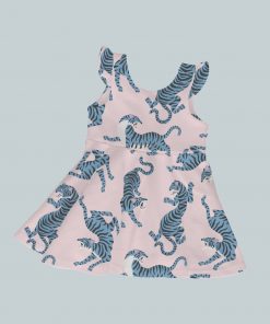 Dress with Ruffled Sleeves - Blue & Pink Tigers