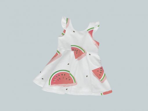 Dress with Ruffled Sleeves - Watermelon Slices & Seeds
