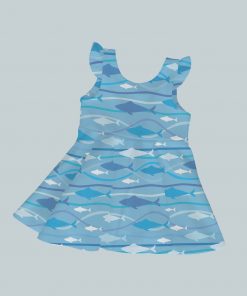 Dress with Ruffled Sleeves - Blue Fish