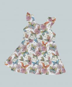 Dress with Ruffled Sleeves - Butterflies Watercolor