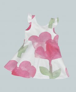 Dress with Ruffled Sleeves - Watercolor Heart Flowers