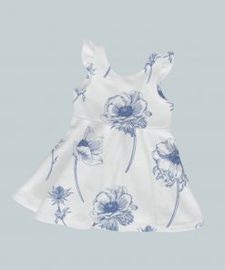Dress with Ruffled Sleeves - Blue Ink Flowers