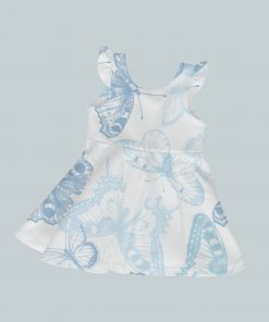 Dress with Ruffled Sleeves - Blue Butterfly