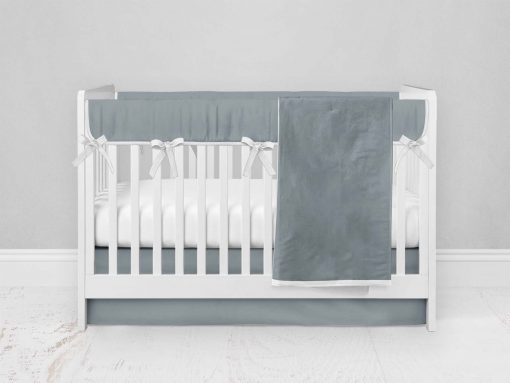 Bumperless Crib Set with Modern Skirt and Modern Rail Covers - Gray Green