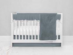 Bumperless Crib Set with Modern Skirt and Modern Rail Covers - Dark Gray