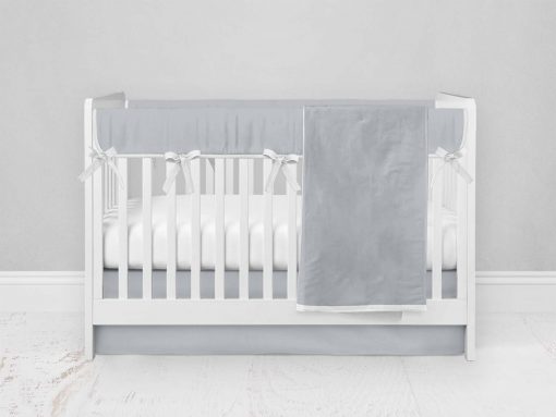 Bumperless Crib Set with Modern Skirt and Modern Rail Covers - Light Gray