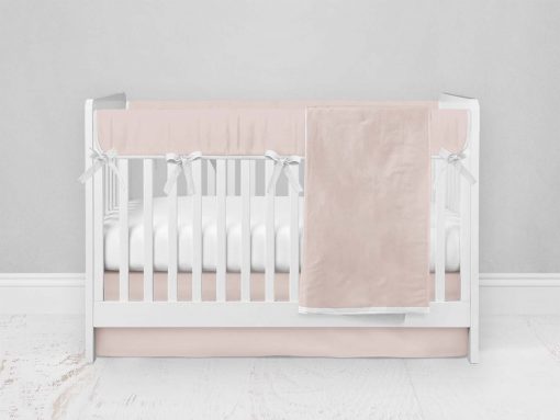 Bumperless Crib Set with Modern Skirt and Modern Rail Covers - Pink