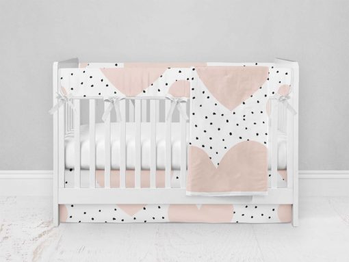Bumperless Crib Set with Modern Skirt and Modern Rail Covers - Hearts and Dots