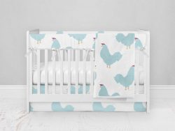 Bumperless Crib Set with Modern Skirt and Modern Rail Covers - Chicken Chick