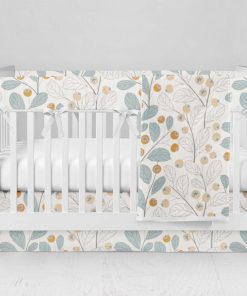 Bumperless Crib Set with Modern Skirt and Modern Rail Covers - Wall Flower