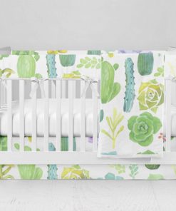 Bumperless Crib Set with Modern Skirt and Modern Rail Covers - Prickly
