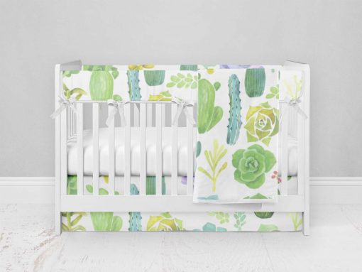 Bumperless Crib Set with Modern Skirt and Modern Rail Covers - Prickly
