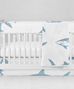 Bumperless Crib Set with Modern Skirt and Modern Rail Covers - Sharky