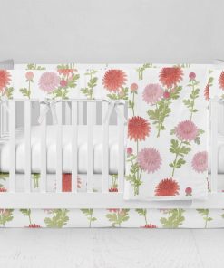 Bumperless Crib Set with Modern Skirt and Modern Rail Covers - Bright Blooms