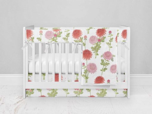 Bumperless Crib Set with Modern Skirt and Modern Rail Covers - Bright Blooms