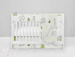 Bumperless Crib Set with Modern Skirt and Modern Rail Covers - Camp Out