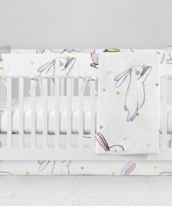 Bumperless Crib Set with Modern Skirt and Modern Rail Covers - Bunny Baby