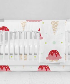 Bumperless Crib Set with Modern Skirt and Modern Rail Covers - Ice Cream Surprise