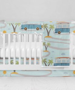 Bumperless Crib Set with Modern Skirt and Modern Rail Covers - Road Trip