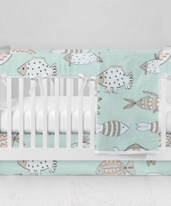 Bumperless Crib Set with Modern Skirt and Modern Rail Covers - Schooling