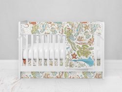 Bumperless Crib Set with Modern Skirt and Modern Rail Covers - Sea Life Fish Whale & Turtles
