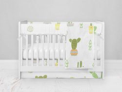 Bumperless Crib Set with Modern Skirt and Modern Rail Covers - Cactus Collection