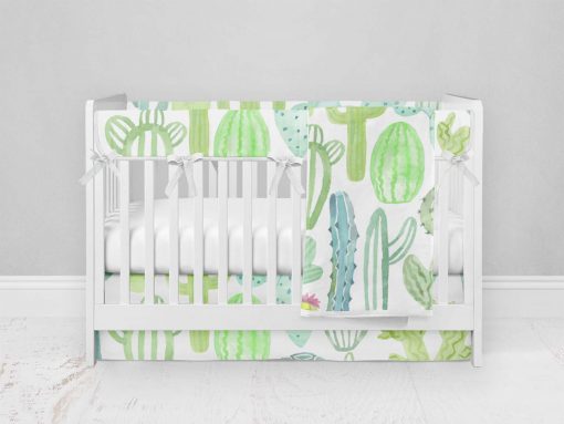 Bumperless Crib Set with Modern Skirt and Modern Rail Covers - Cactus